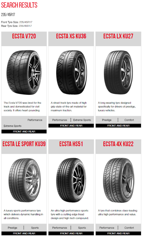 Search by tyre size eg